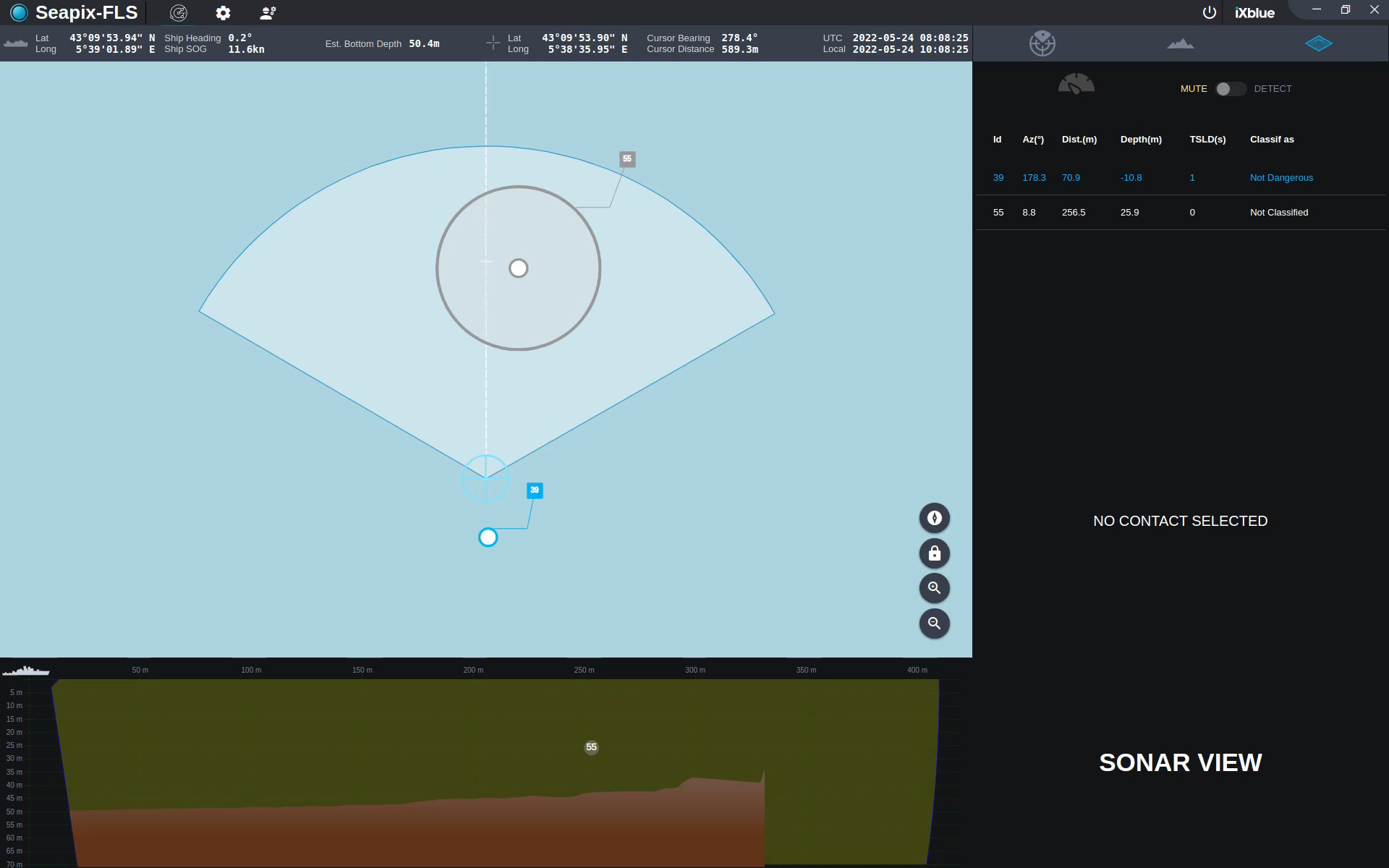 Exail forward looking sonar screen control
