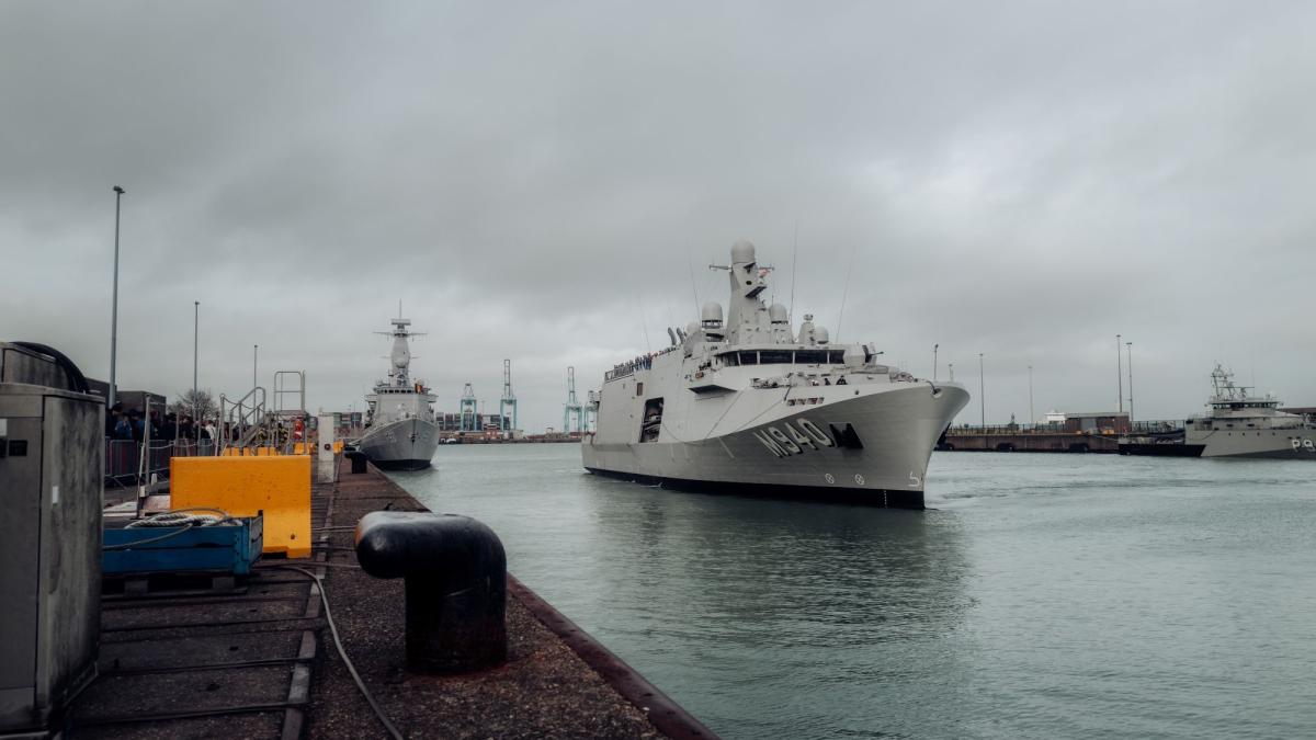 Oostende Rmcm Mooring of the first mine countermeasures vessel in the Belgian-Dutch ...