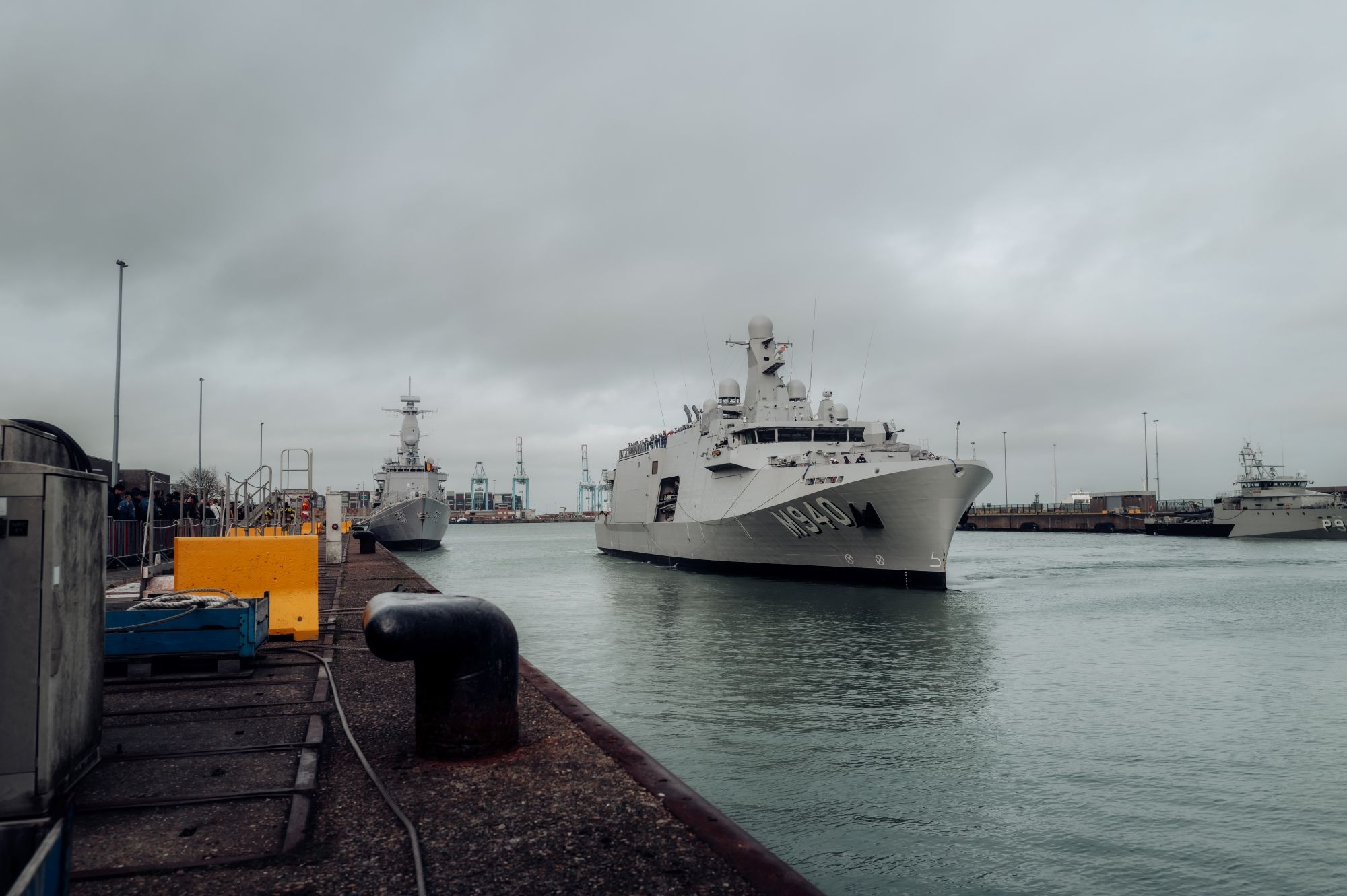 Oostende Rmcm Mooring of the first mine countermeasures vessel in the Belgian-Dutch ...