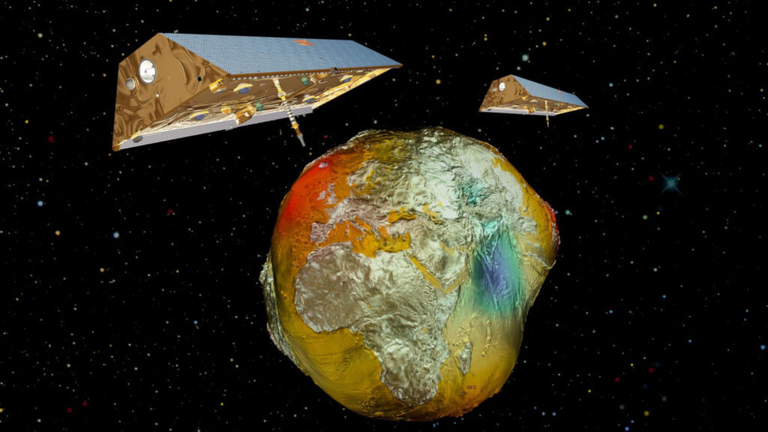 Exail news artists impression of the grace satellites orbiting earth